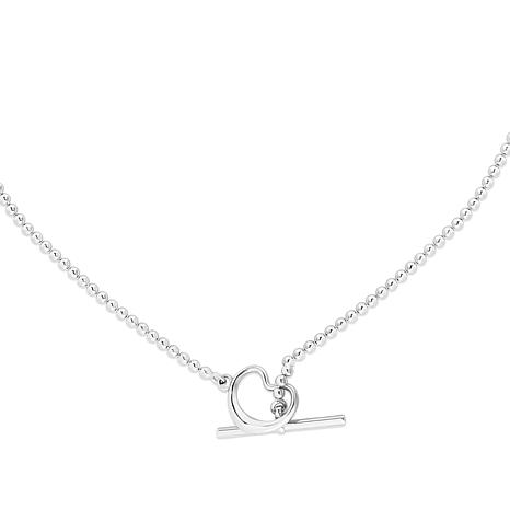 Sterling Silver Bead Chain Necklace with Heart-Shaped Toggle Clasp