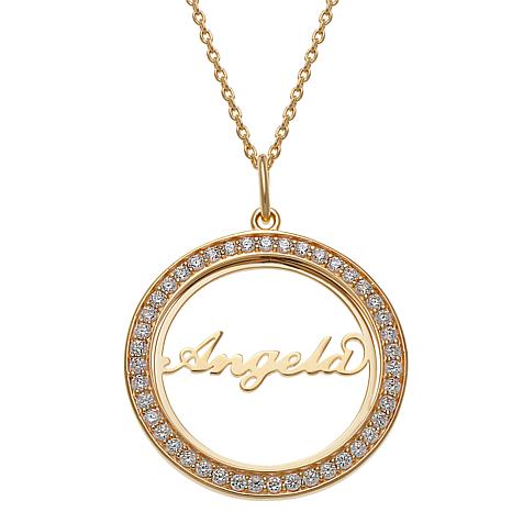 Sterling Silver Open Circle Name CZ-Accent Pendant with 16" Necklace