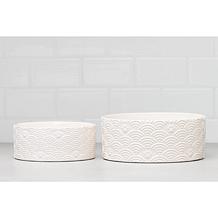 10 Strawberry Street Embossed Wave Paw Pet Dish, Set of 2, Large