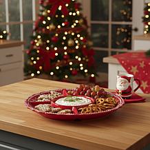 10 Strawberry Street Yuletide Stitch 4-Section Platter, Red