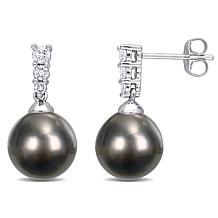 10K Gold 9.5-10mm Cultured Tahitian Pearl Diamond Drop Earrings