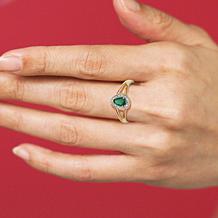 10K Gold Pear-Shaped Gemstone and Diamond Halo Ring