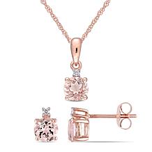 10K Rose Gold Accent Necklace and Stud Earrings
