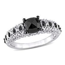 10K White Gold 1.15ctw Black and White Diamond Vintage Engagement Ring