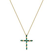 10K Yellow Gold Created Emerald Cross Pendant with Chain