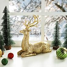 11'' H Resin Christmas Sitting Reindeer Table Decor