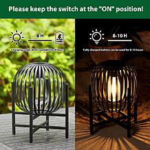 11.50"H Black Metal Stripes Solar Powered Edison Bulb Outdoor Lantern