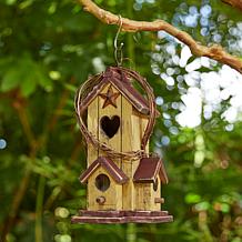 11.5"H Distressed Wood Cottage Decorative Garden Birdhouse with Rattan