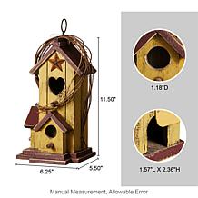 11.5"H Distressed Wood Cottage Decorative Garden Birdhouse with Rattan
