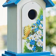 11.75"H Stylish Wood Birdhouse w/Elegant Daisy and Butterfly Pattern