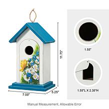11.75"H Stylish Wood Birdhouse w/Elegant Daisy and Butterfly Pattern