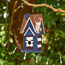 12.25"H Patriotic Wood Outdoor Garden Birdhouse with 3D Star