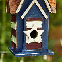 12.25"H Patriotic Wood Outdoor Garden Birdhouse with 3D Star