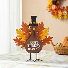 12.25"H Wooden and Metal Thanksgiving Turkey Table Decor