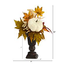 13” Fall Pumpkin and Berries in Decorative Urn
