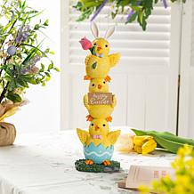 13.25" Easter Resin Table Decor with Stacked Yellow Ducks