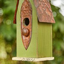 13.25"H Green Solid Wood Slim Cottage Outdoor Garden Birdhouse