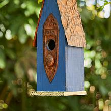 13.25"H Retro Blue Solid Wood Slim Cottage Outdoor Garden Birdhouse