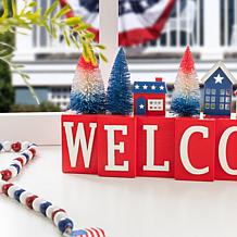 14" Patriotic WELCOME Table Decor with Village Scene