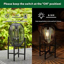 14.25"H Slim-shaped Black Metal Solar Powered Outdoor Lantern w/Stand