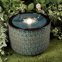 14.75"H Turquoise Leaf Pattern Cylindrical Outdoor Ceramic Fountain