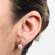 14K Gold 6-6.5mm Cultured Akoya Pearl and Diamond Drop Earrings