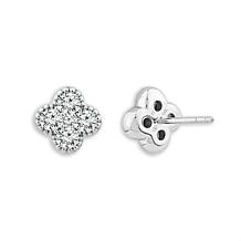 14K White Gold 1/2ctw Pave' Diamond Flower Stud Earrings