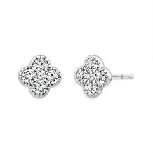 14K White Gold 1ctw Pave' Diamond Flower Stud Earrings