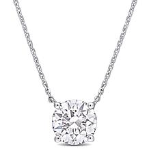 14K White Gold 2ctw Moissanite Round Solitaire Pendant with 17" Chain