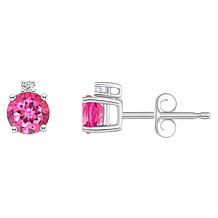 14K White Gold 4mm Round Gemstone and Diamond Accent Stud Earrings