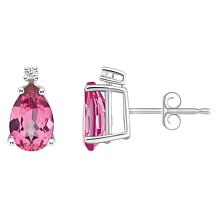 14K White Gold 8x5mm Pear-Shaped Gemstone and Diamond Stud Earrings