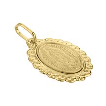 14K Yellow Gold Guadalupe Mary with Hammered Frame Pendant