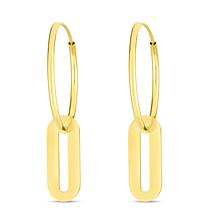 14K Yellow Gold Polished Paperclip Dangle Hoop Earrings