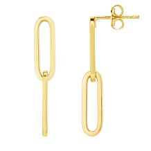 14K Yellow Gold Polished Paperclip Drop Earrings