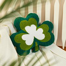 14"L St. Patrick's Day Hooked Shamrock-shaped Pillow