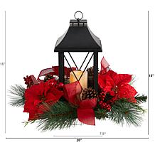 15” Holiday Poinsettia, Pinecone and Greenery with Lantern