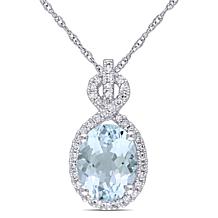 1.55ctw Aquamarine & Diamond 10K Gold Infinity Pendant