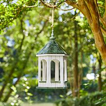 15.75"H Patina Metal Roof Solid Wood Gazebo Tray Bird Feeder
