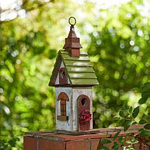 15.75"H White and Green Solid Wood Decorative Outdoor Garden Birdhouse