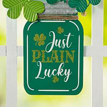 16"H St. Patrick's Wooden/Metal Mason Jar with Shamrock Door Hanger