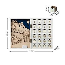 17" L Lighted Wooden Christmas Nativity Advent Calendar