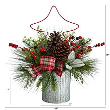 17” Pinecone and Berries Christmas with Decorative Metal Vase