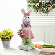 17.5"H Easter Resin Bunny Girl Table Decor with Flower Basket