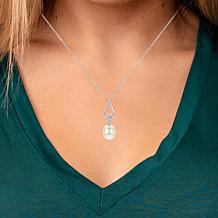 18" 9-10mm Cultured Pearl and Created Sapphire Kite-Detail Necklace