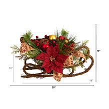 18” Christmas Sleigh with Poinsettia, Berries and Pinecones