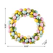 18" Easter Eggs Wreath with Pastel Colors and Green Leaves