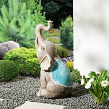 18 "H MGO Faux Granite and Mosaic Sitting Elephant Statue