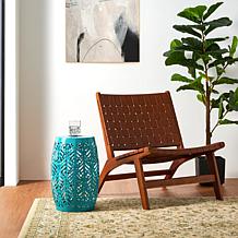 18.25"H Blue Iron Leaf Pattern Drum Silhouette Solar Garden Stool