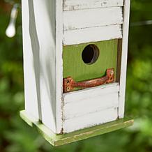 18"H Distressed Wood Cottage with Shutter Decorative Birdhouse