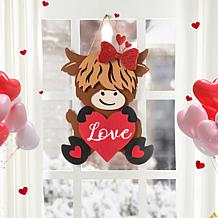 18"H Valentine's Wooden Highland Cow with Heart Door Hanger